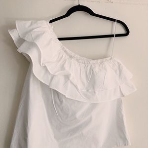 White One Shoulder Ruffle Blouse
